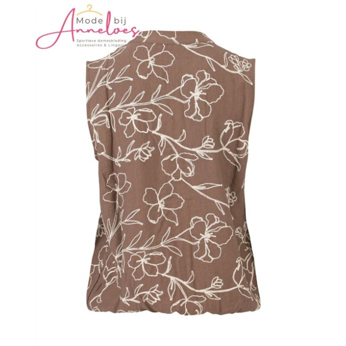 Enjoy Blouson mouwloos bloemborduring - Donkerbruin| 127626